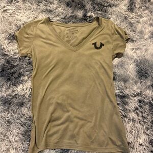 True Religion Olive Green Women's V-Neck T-Shirt